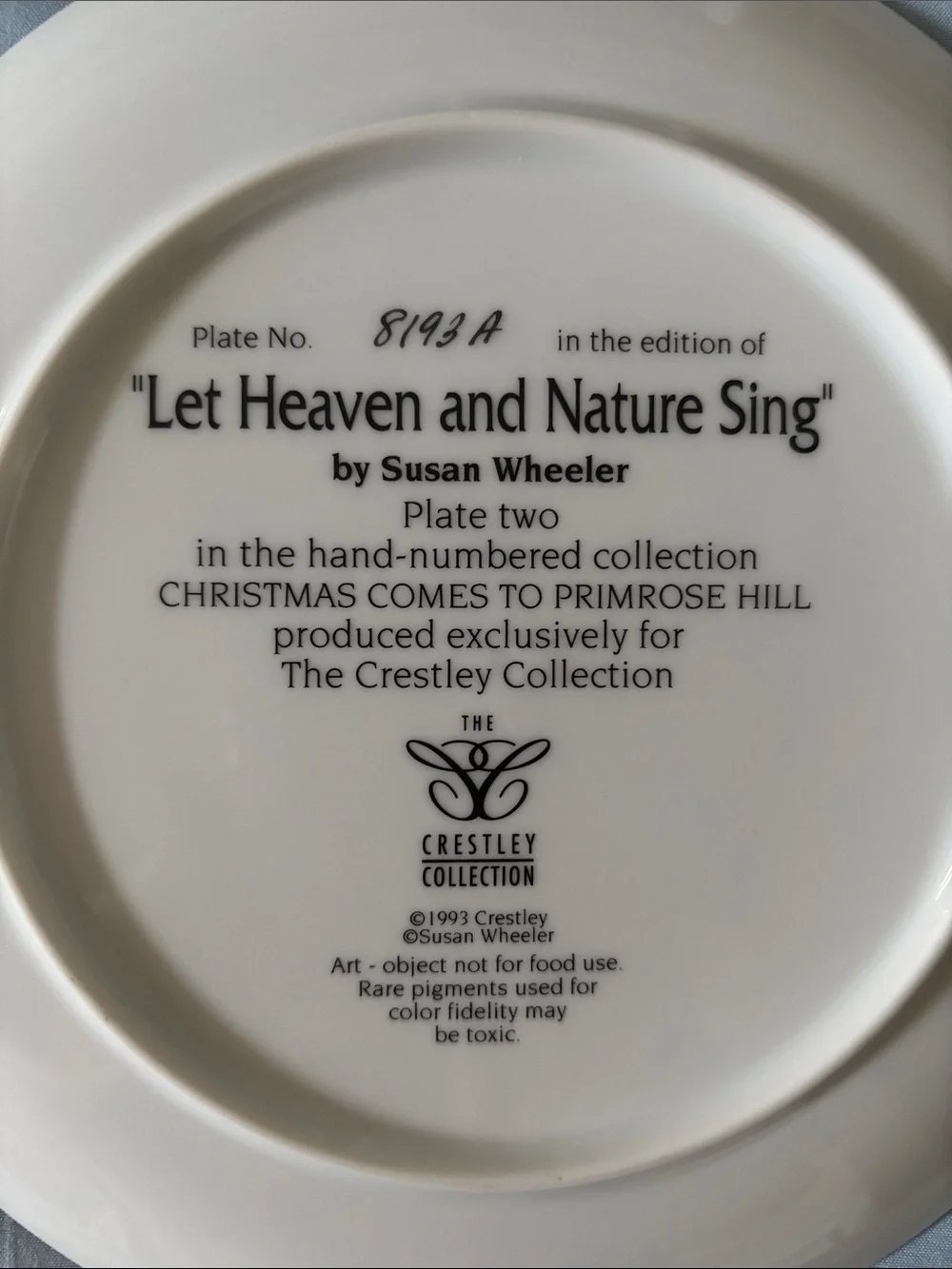 Holiday Decorative Plate with Winter Bunny Carolers - Purple Trim